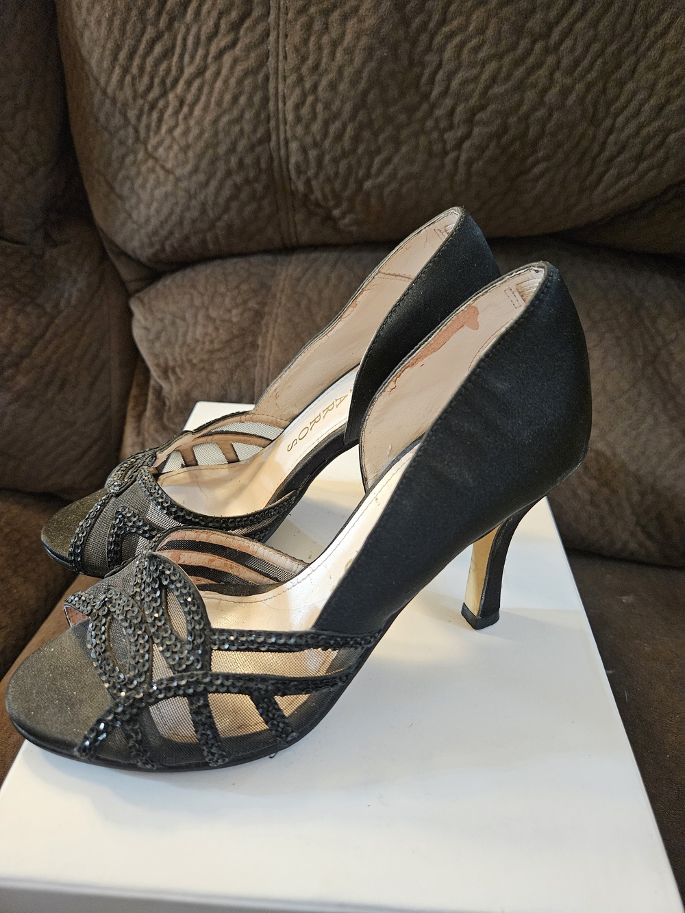 Caparros Black Open-Toe Rhinestone Accent Heels - Picture 2 of 5